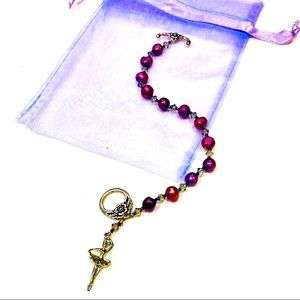 Purple Ballerina Handmade Nutcracker Christmas Dancer Pearl Bracelet